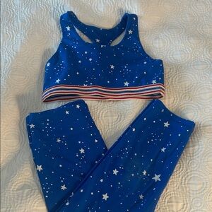 DSG Patriotic Blue Starry Sports Bra and Capri Leggings activewear Set